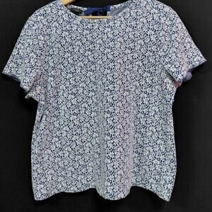 TALBOTS PETITES Floral Short Sleeve Top Blue Knit Crew Neck Women Size XLp